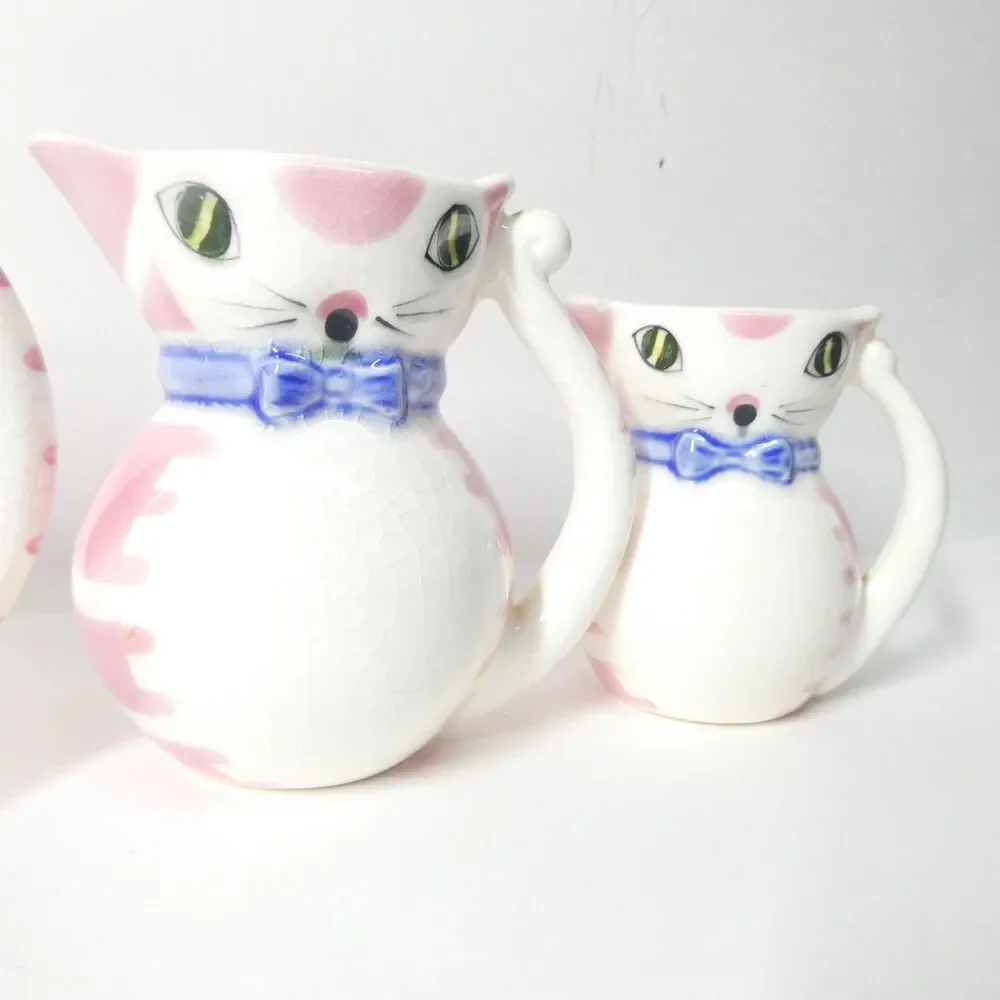 Lipper & Mann Pink White Cat Pitcher Creamers Set of 3 Vintage MCM